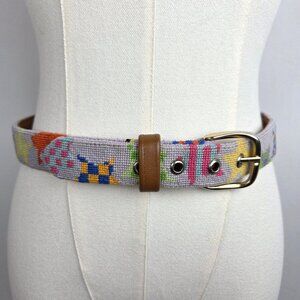Vogue Accessories Custom Needlepoint Belt Sz Small Star Shapes Colorful Purple